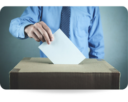 This picture shows a man voting at the ballot box. Election and democracy concept