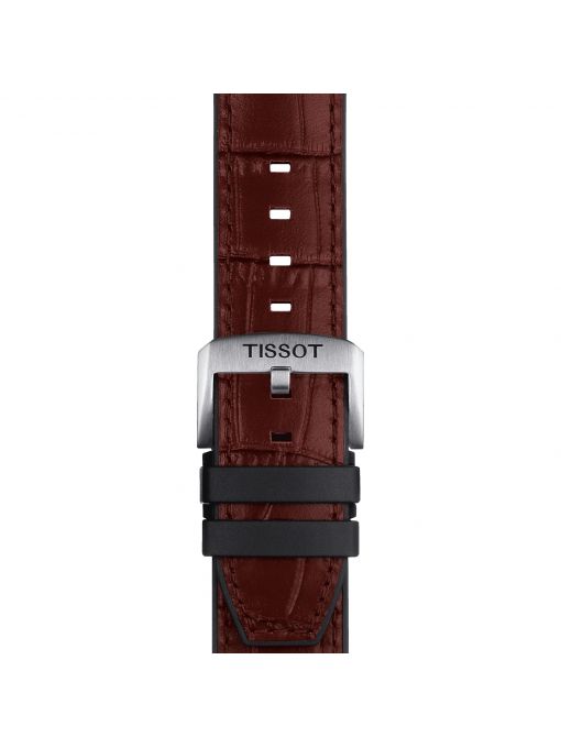 Tissot brązowy pasek wykonany ze skóry z elementami z gumy 22 mm