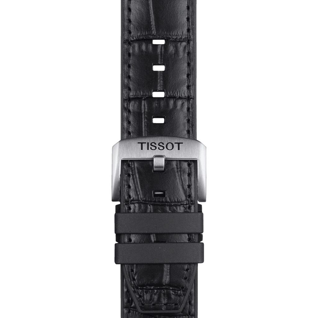 Tissot czarny pasek wykonany ze skóry z elementami z gumy 22 mm