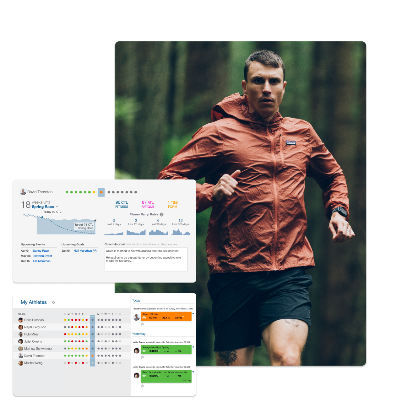 Male Athlete Running In Nature Trail, Trainingpeaks Ui In Frame