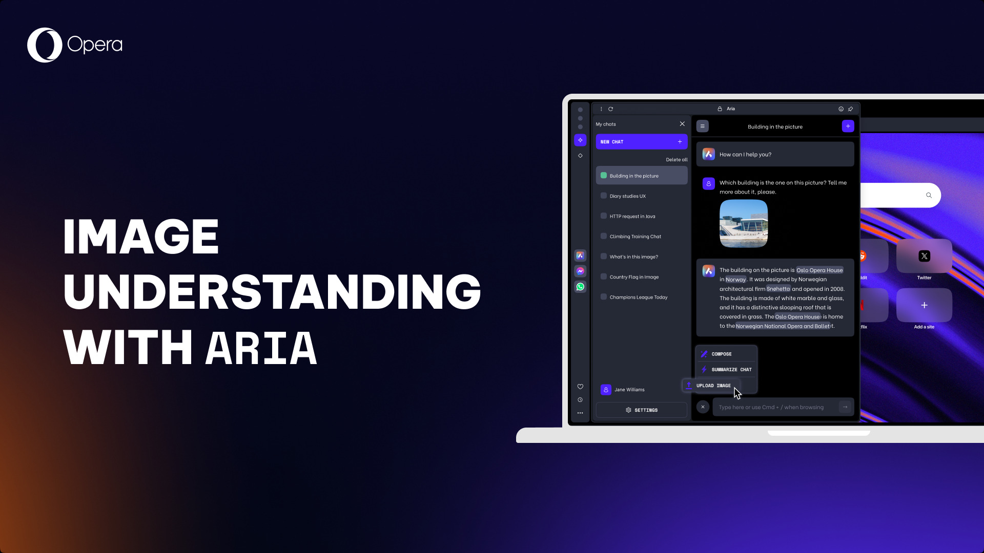 Opera adds Image Understanding to Aria – New AI Feature Drop that allows you to upload pictures to Aria and ask questions about them.