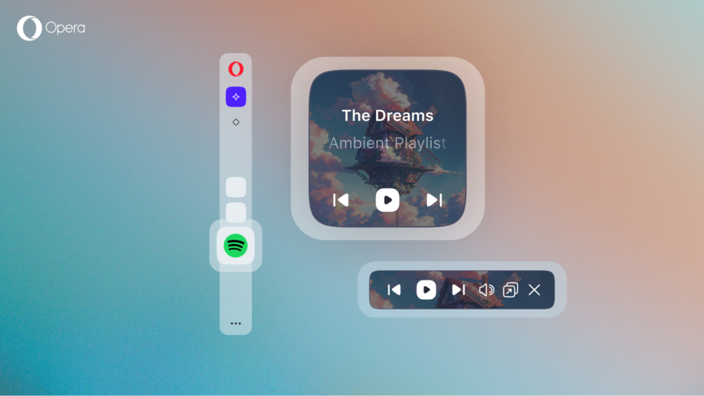 The Opera Browser includes an integrated Music Player located conveniently in the sidebar.