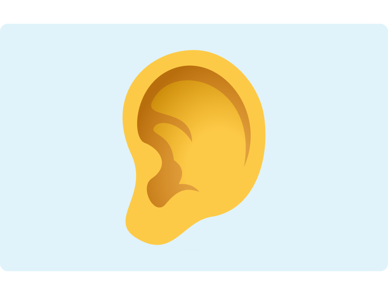 Image of an ear emoji on a light blue background