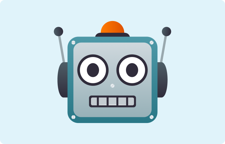 Image of a robot emoji on a light blue background