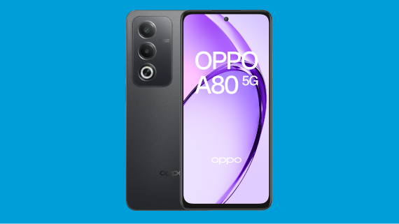 Image of the OPPO A80 Smartphone on a blue background