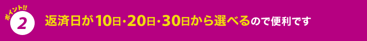 ポイント2 返済日が10日・20日・30日から選べるので便利です