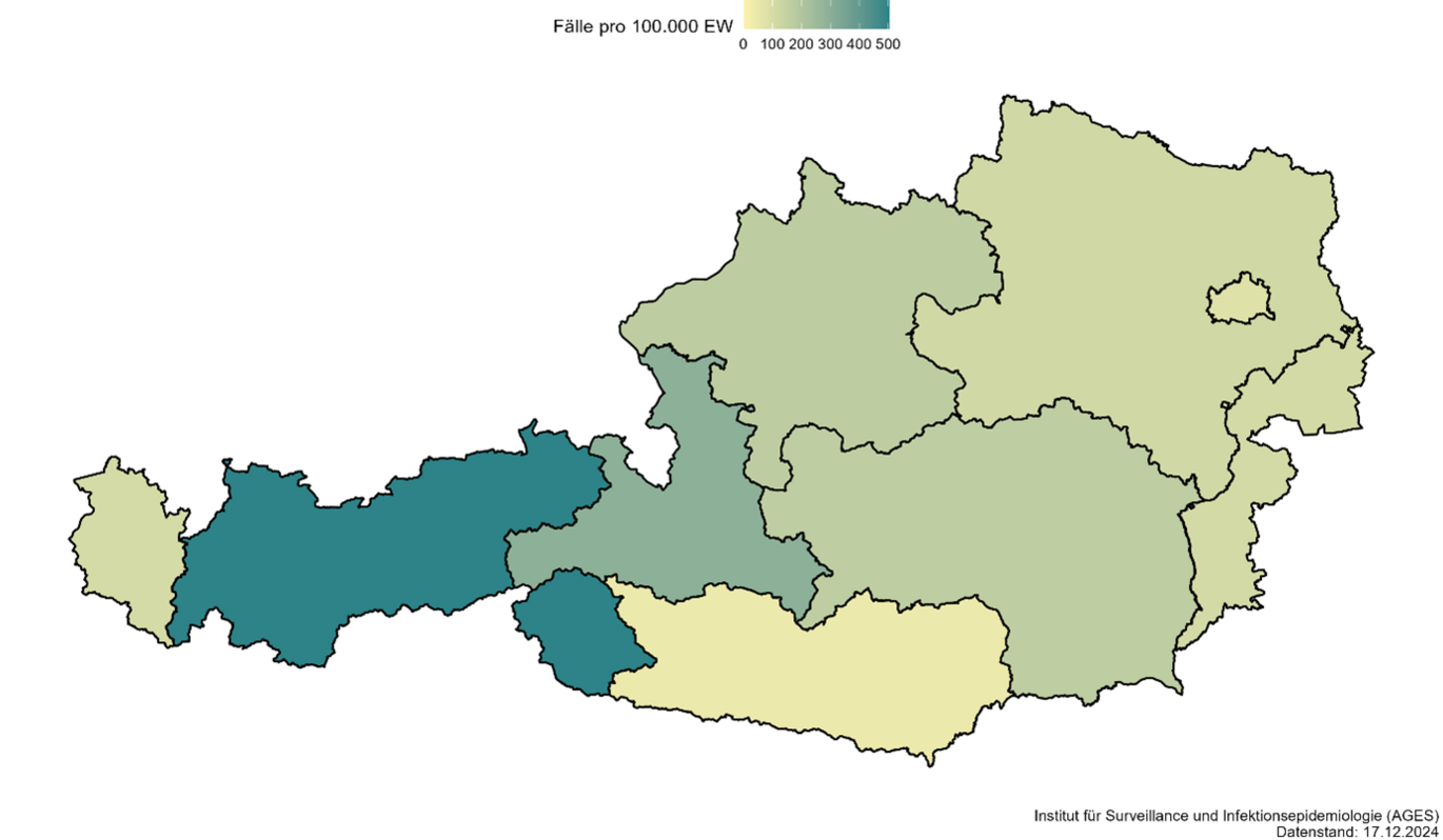 Pertussis-Inzidenz im Jahr 2024 pro Bundesland (Stand: 17.12.2024) 