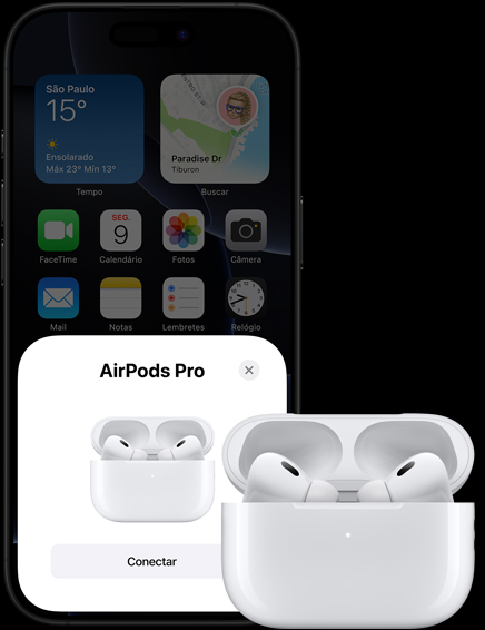 Demonstração do recurso Continuidade com um iPhone e os AirPods