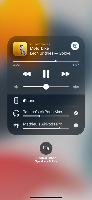 Image shows Audio Sharing card on-screen.