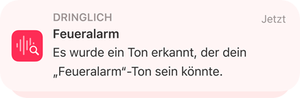 Warnmeldung der Geräuscherkennung für einen Feueralarm auf dem iPhone.