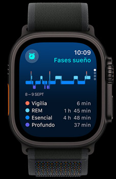 La app Sueño muestra el tiempo pasado en las fases de sueño REM, esencial y profundo.