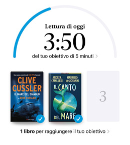 Il display di un iPhone che mostra l’interfaccia “Obiettivi di lettura” nell’app Libri. In alto c’è un anello di avanzamento per un obiettivo di lettura. Sotto l’anello di avanzamento ci sono le copertine di tre libri. Sotto le copertine dei libri un testo annuncia che manca un libro per raggiungere l’obiettivo di lettura 2024 di otto libri.