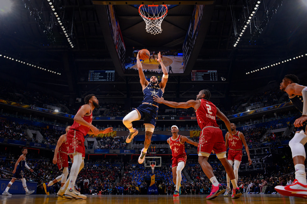 A still from “2024 NBA All-Star Weekend” shows basketball players on the court.