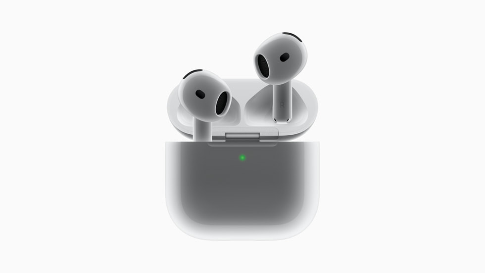 A closeup of AirPods 4.