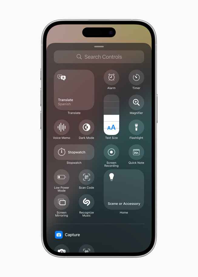 The Control Center of iOS 18 is shown on iPhone 16 Pro.