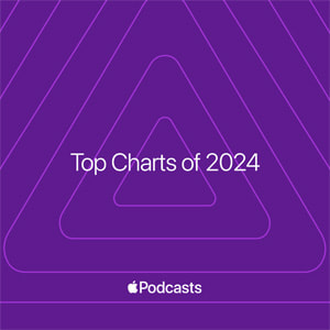 Hovedgrafik til Apples podcasthitlister 2024.