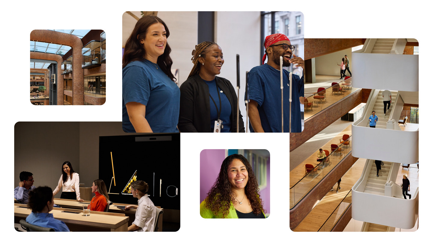 A collage of photos shows various Apple Store locations, offices, and team members, along with a portrait of Caius House CEO Delrita Agyapong.