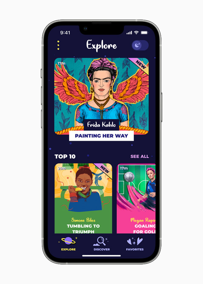 L’app Rebel Girls exécutée sur un iPhone 13 Pro argent.