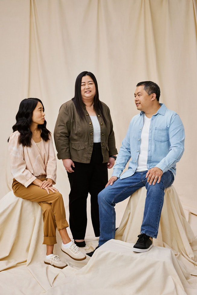 App creators Dawoon Kang, Annie Vang, and Larry Liu pose together.