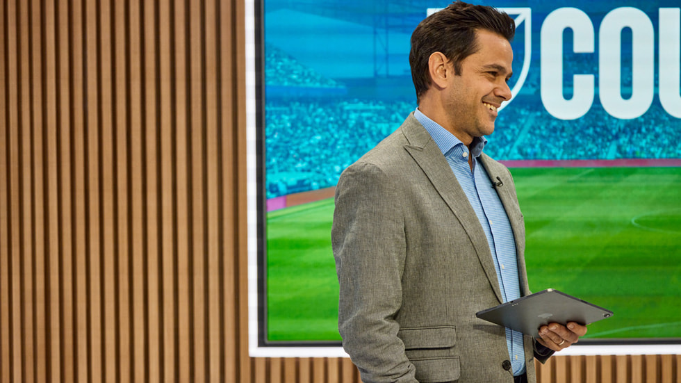 Spanish-language studio host Tony Cherchi appears on <i>MLS Countdown</i> at the MLS Season Pass studio in New York City.