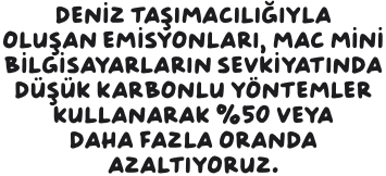 Deniz taşımacılığıyla oluşan emisyonları, Mac mini bilgisayarların sevkiyatında düşük karbonlu yöntemler kullanarak %50 veya daha fazla oranda azaltıyoruz.