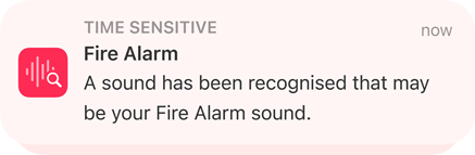 Sound Recognition alert for a Fire Alarm on iPhone.