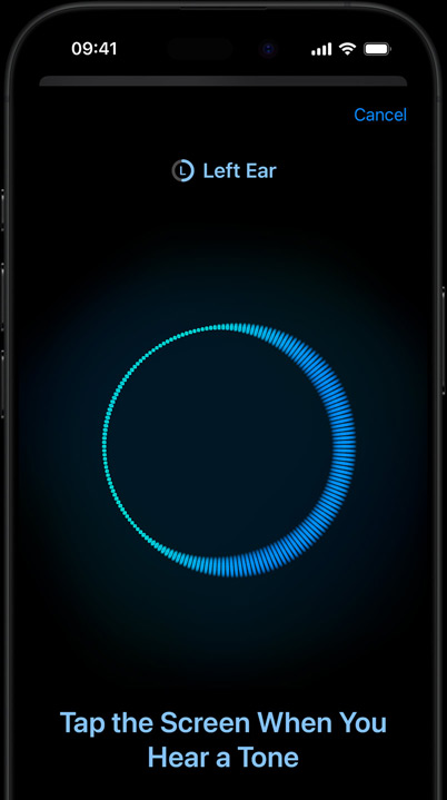iPhone showing an in-progress Hearing Test
