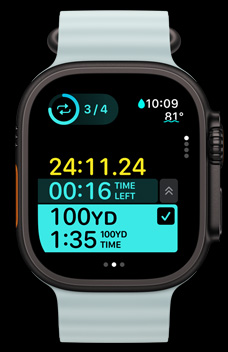 Apple Watch Ultra 2 showing a timed interval of work as part of Custom Workouts.