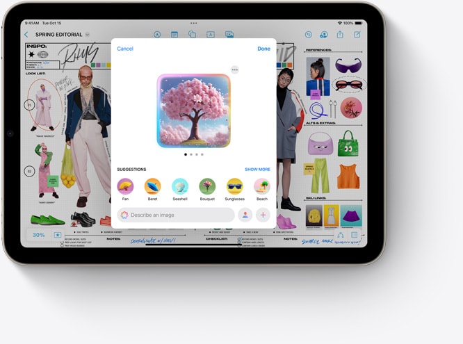 Un iPad mini affiche Image Playground, une nouvelle fonctionnalité Apple Intelligence, dans Freeform.