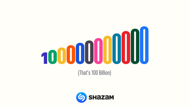 色彩鲜艳的数字展示 Shazam 歌曲识别破千亿次大关。