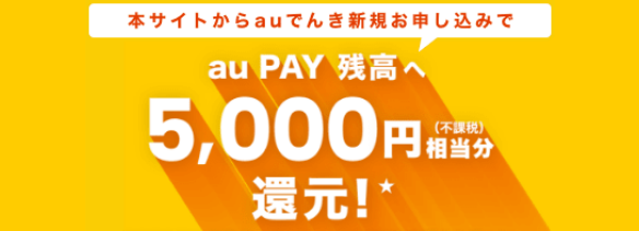 auでんきに新規お申し込みでau PAY残高5000円分還元