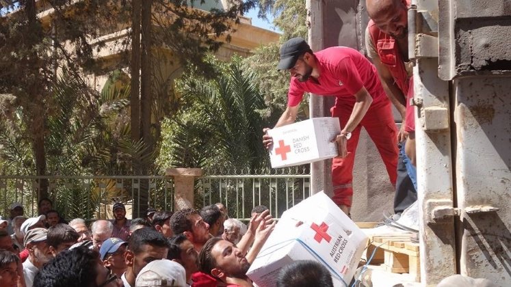 Ausgabe von humanitärer Hilfe durch das Österreichische Rote Kreuz in Syrien.