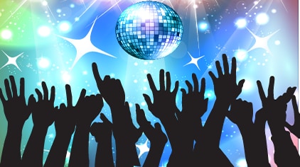 Illustration of hands reaching into the air towards a disco ball