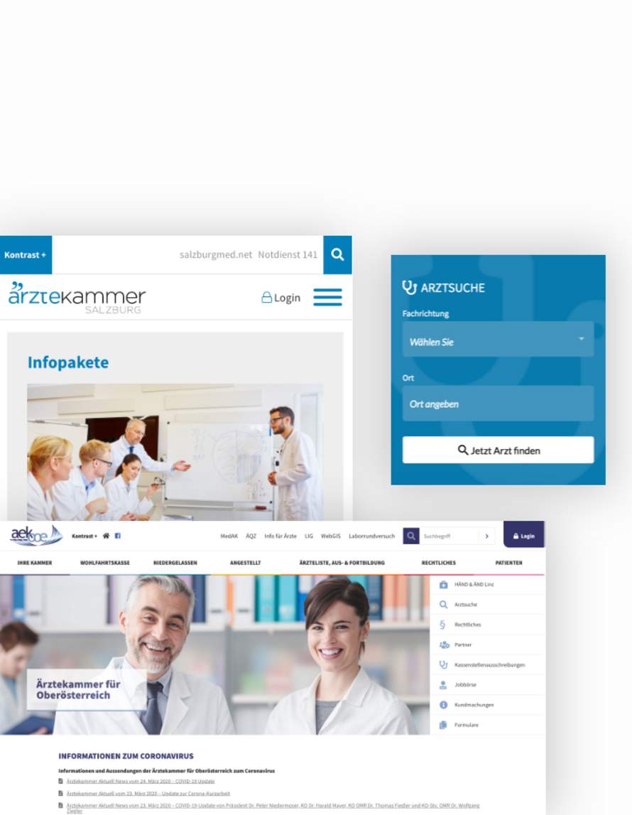 3 TYPO3 Portale für die Ärztekammern OÖ, Salzburg und Tirol