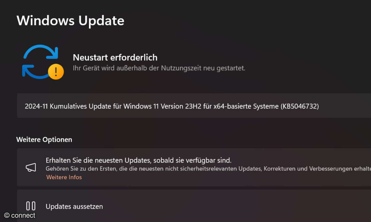 Windows Update meldet die Verfügbarkeit neuer Aktualisierungen.