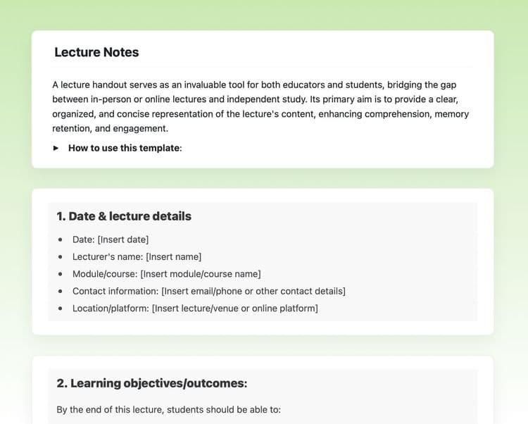 Craft Free Template: Lecture notes in craft