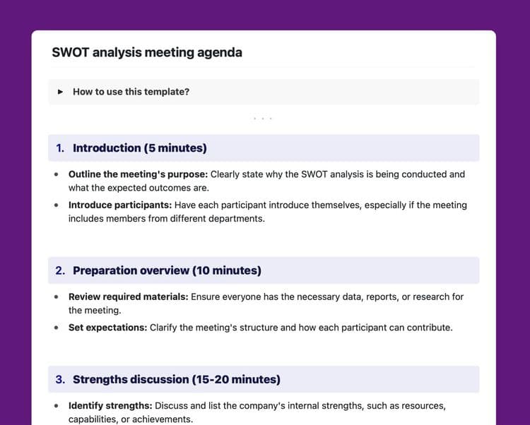 SWOT analysis meeting agenda template.