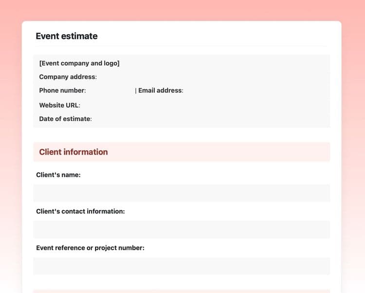 event estimate template in craft 