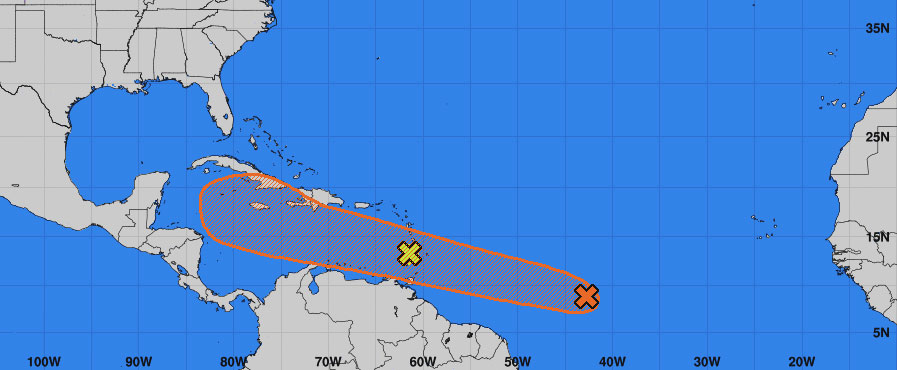 Map of developing hurricanes