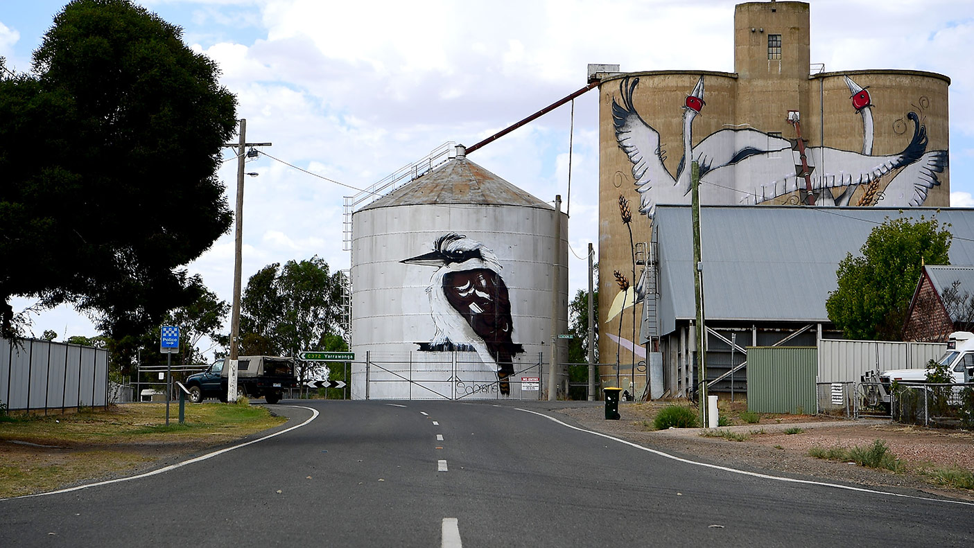 Silo Art Trail Sees Grain Storage Buildings Used As Artists' Canvasses Through Wimmera Mallee. Photo by Quinn Rooney/Getty Images.