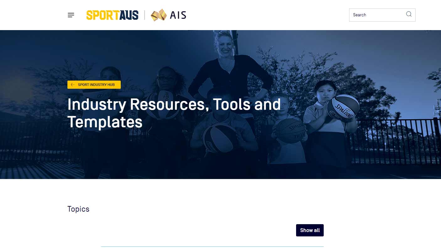 Screenshot of the Sport Australia website