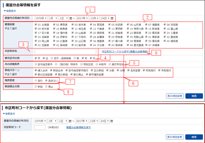 廃置分合等情報を探す