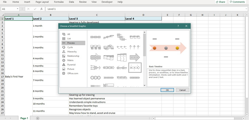 how to create timeline in excel