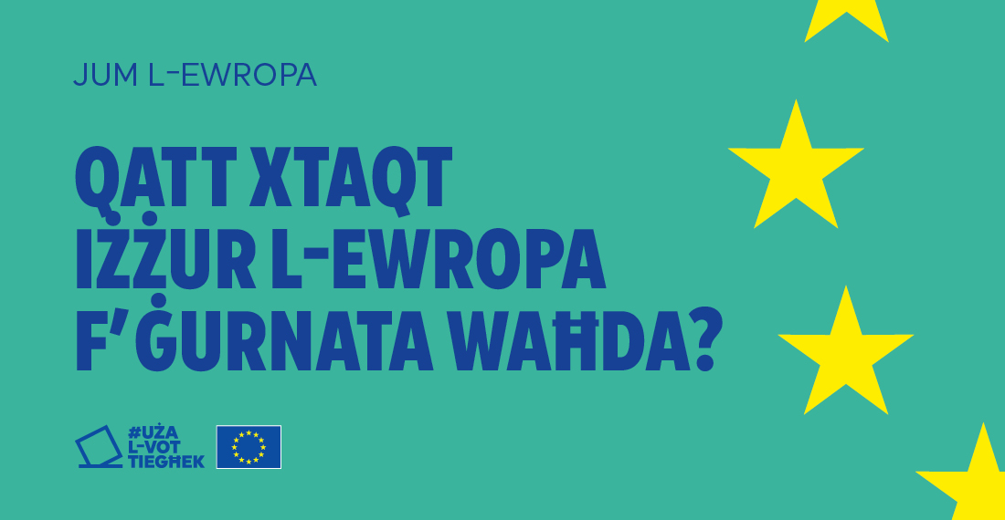 Viżwali ta' Jum l-Ewropa 2024, test 'QATT XTAQT IŻŻUR L-EWROPA F’ĠURNATA WAĦDA?', stilel, il-logo #UżalVotTiegħek