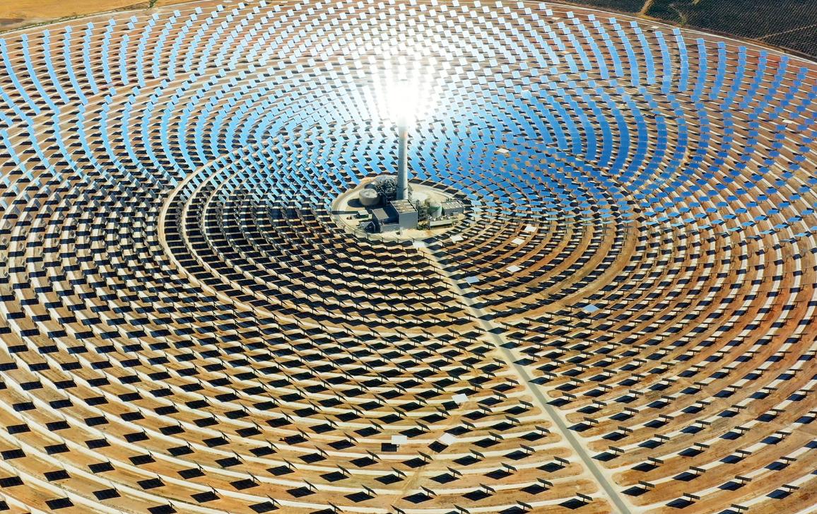 A beautiful large circular power plant of solar panels in Spain