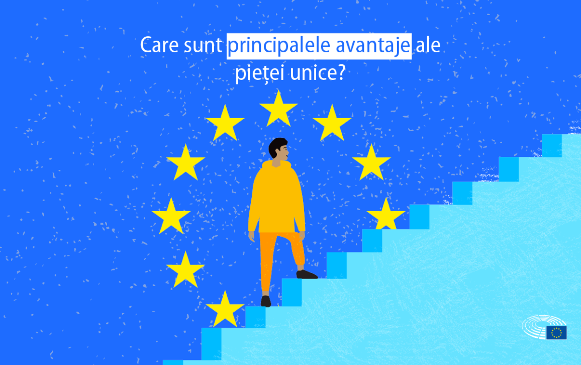 Seria de ilustrații grafice prezintă avantajele oferite de piața unică europeană.