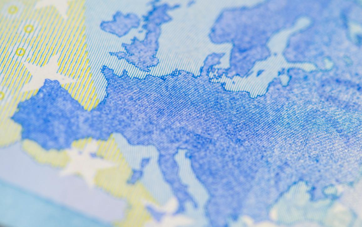 Detailed close up of Europe on a twenty euro banknote