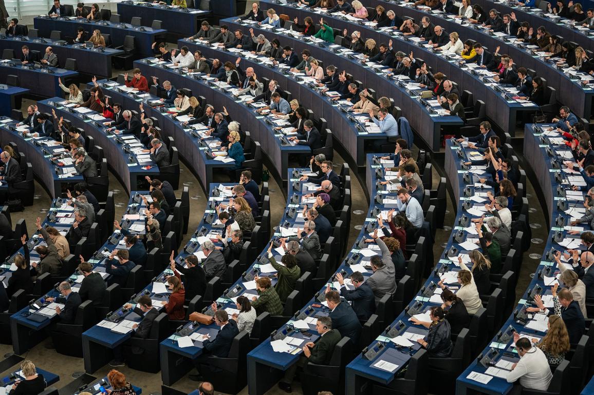 Members of the European Parliament in the plenary chamber in Strasbourg.