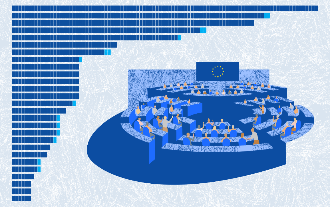 Grafiikkakuva Euroopan parlamentin täysistuntosalista