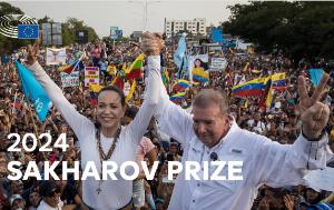 The European Parliament has awarded the 2024 Sakharov Prize for Freedom of Thought to Venezuelan opposition leader María Corina Machado and President-elect Edmundo González Urrutia.

Parliament recognised the opposition as rightful winners of July 2024’s presidential election and rejected the widespread electoral fraud and the proclaimed victory of Nicolas Maduro.

With the EU’s highest honour for human rights defenders, Parliament pays tribute to Ms Machado and Mr González Urrutia’s fight to restore democracy, and stands with those defending freedom against authoritarian regimes worldwide.

Read more on the 2024 Sakharov Prize winners:

https://www.europarl.europa.eu/topics/en/article/20240913STO23909/sakharov-prize-2024-goes-to-venezuelan-opposition-leaders